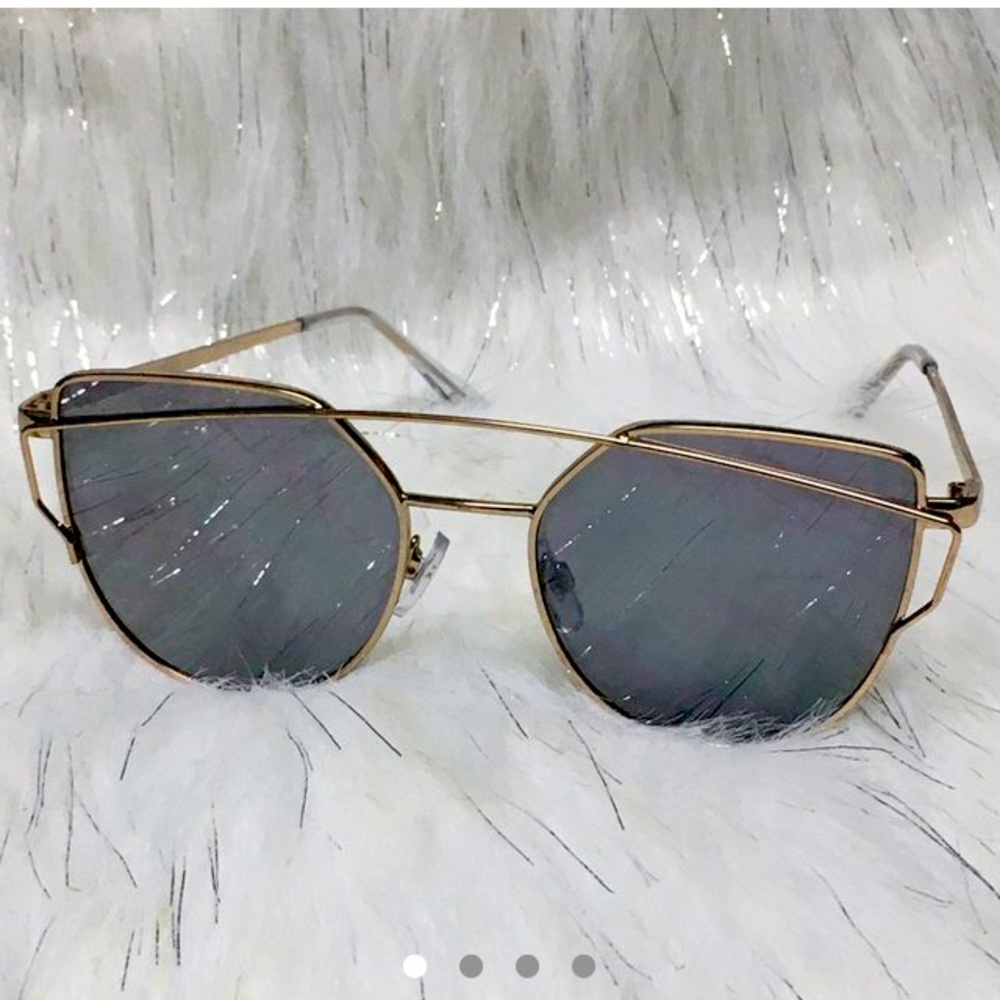 Art Deco Cat Eye Gold Tone Black Tint Sunglasses